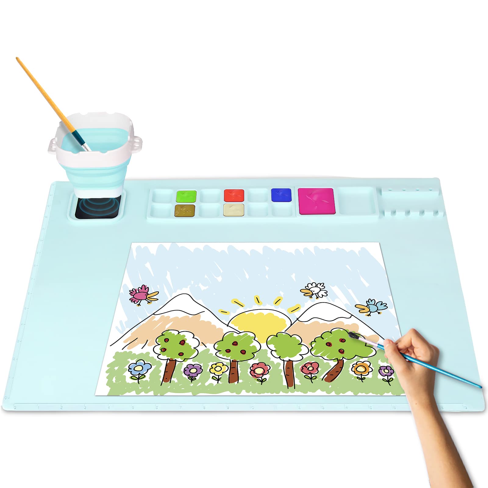 Silicone Craft Mat, Nonstick Silicone Painting Mat 16x 20 Large Silicone  Craft Sheet with Cleaning Cup and Paint Holder, Multipurpose Silicone Art