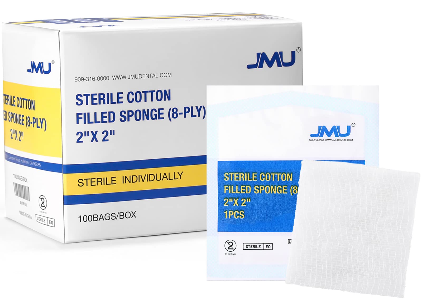 JJ CARE Sterile Gauze Pads 3 x 3 (Pack of 100), 12-Ply Cotton Gauze Pads,  Individually-Wrapped Sterile Gauze Sponges, 100% Woven, Non-Stick Medical