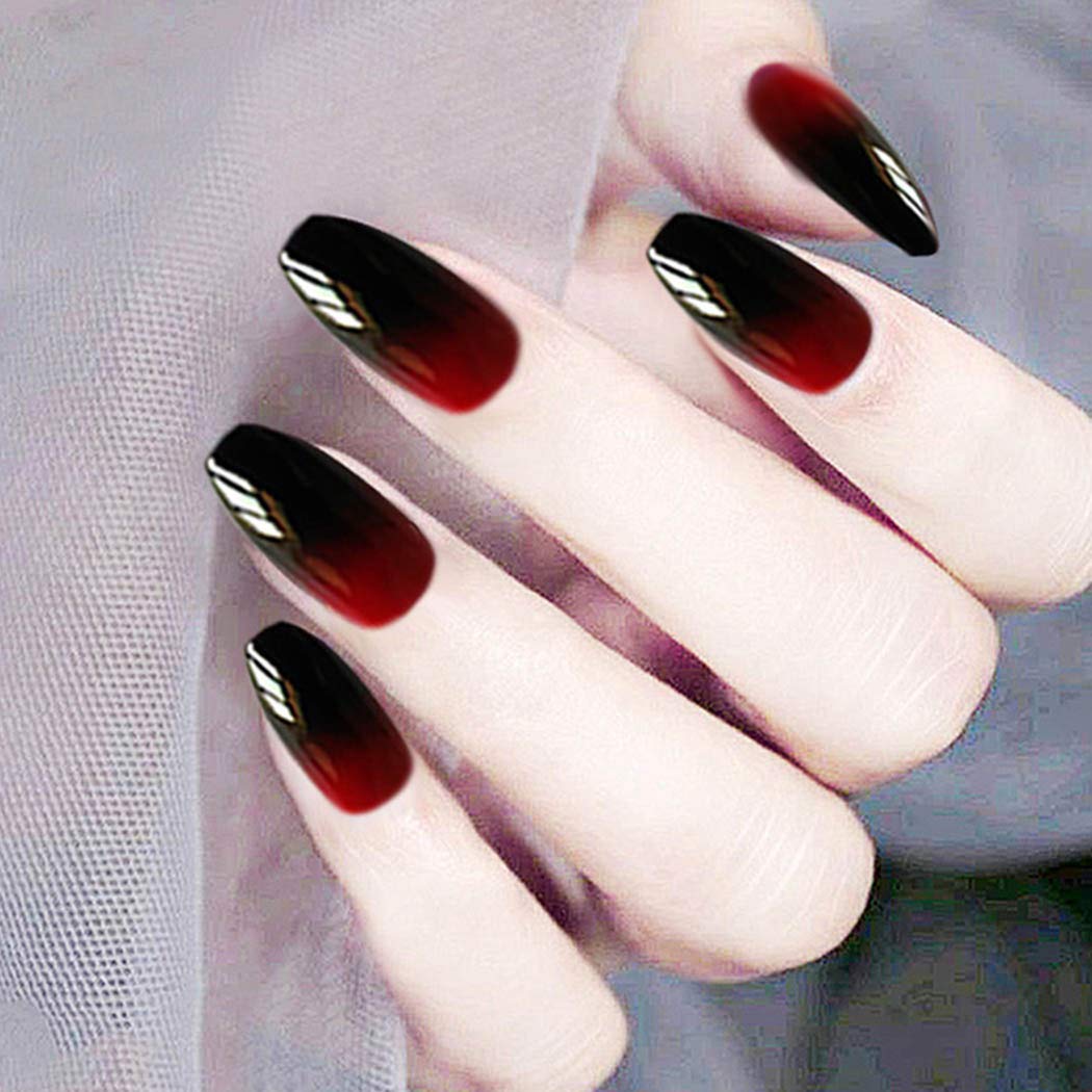 Funyrich Coffin Press on Nails Black Long Full Cover Fake Nails ...