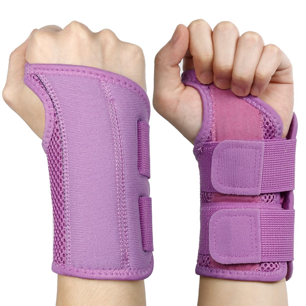 NuCamper Wrist Brace Carpal Tunnel Right Left Hand for Men Women Night  Wrist Sleep Supports Splints Arm Stabilizer with Compression Sleeve  Adjustable Straps for Tendonitis Arthritis Pain Relief Right Hand-Purple  Large/X-Large (Pack