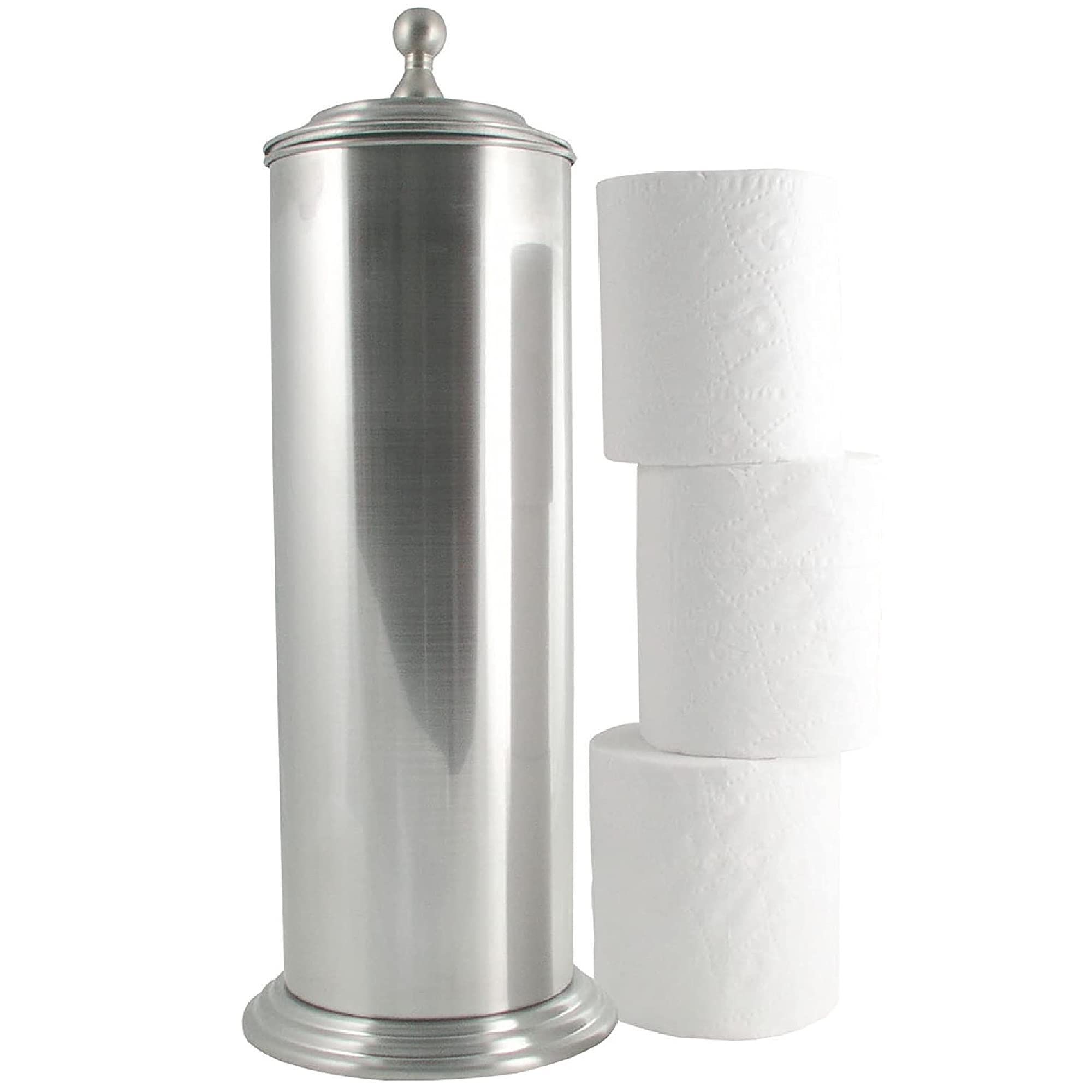 Freestanding Toilet Paper Holder for Standard Rolls (Brushed Nickel Finish)