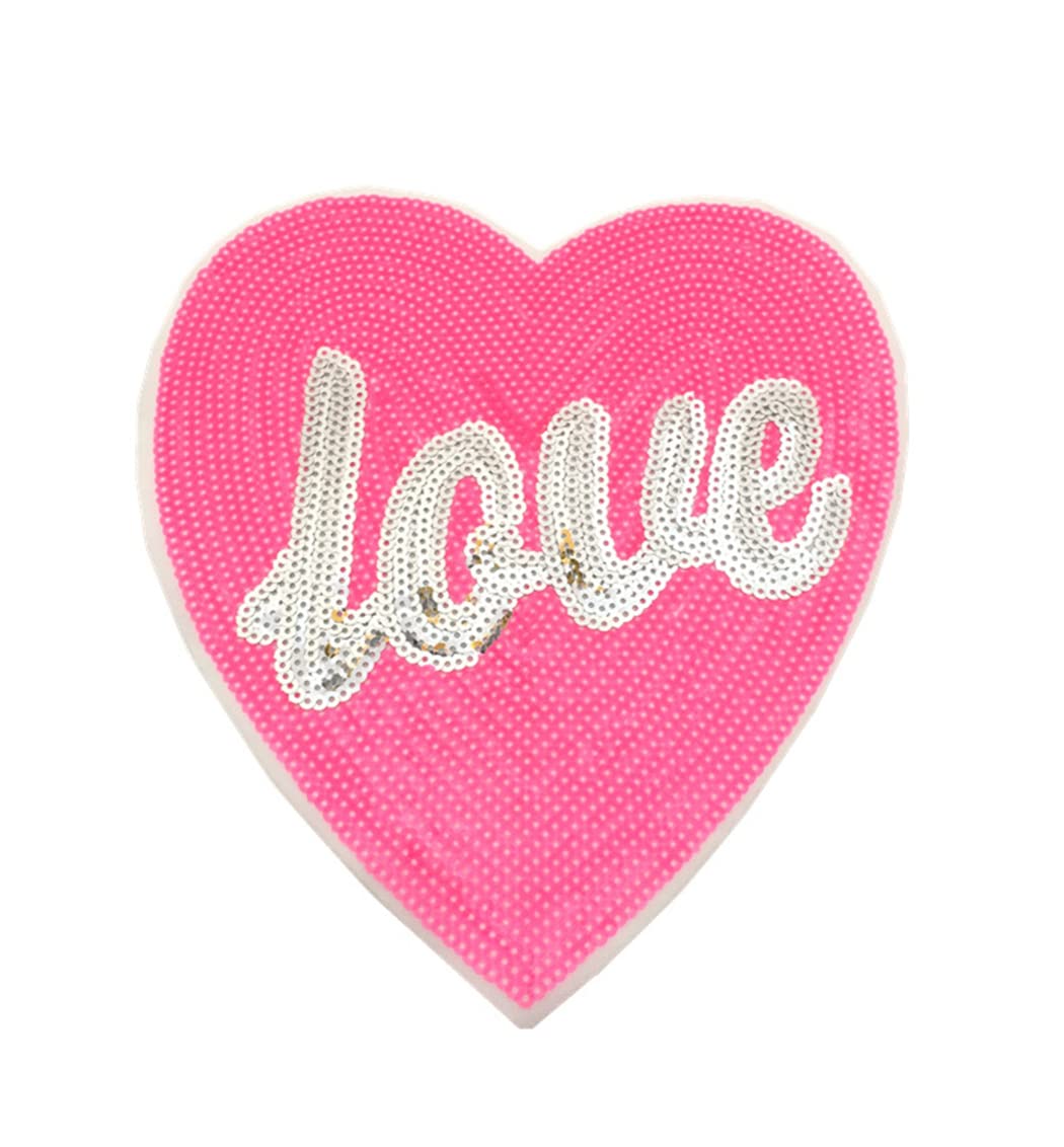 HINZIC 6pcs Pink Heart Embroidered Iron on Patches Glitter Gold Trim Sewing  Appliques Decorative Valentines Birthday Wedding Prom 2 Sizes for Clothing