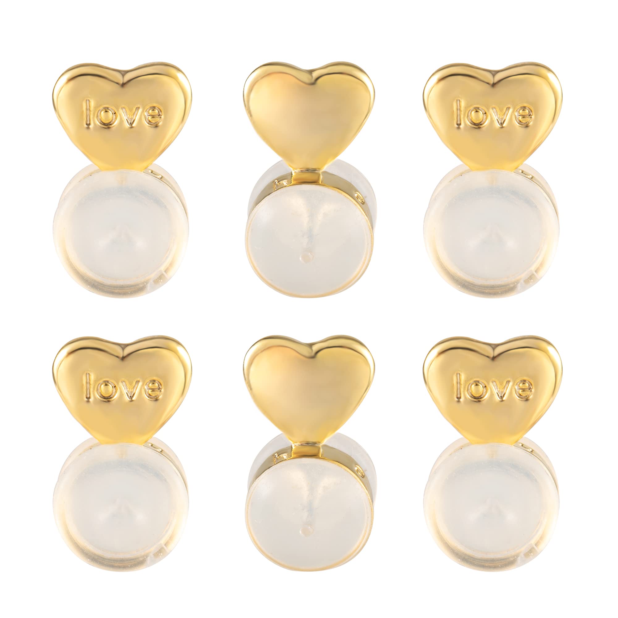 6PCS Heart Silicone Earring Lifter, 14K Gold Plated Love Earring