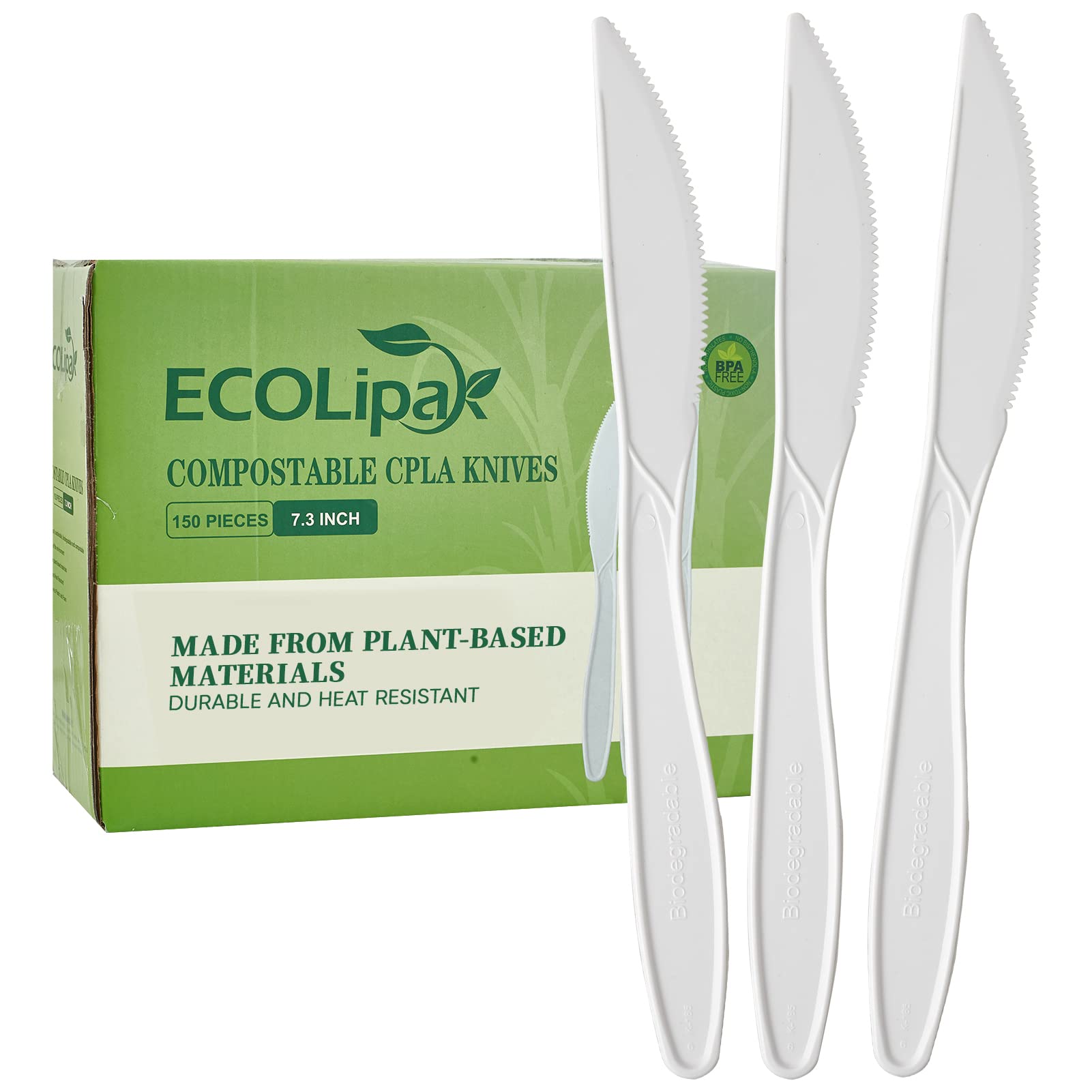 ECOLipak 100% Compostable 10 inch Paper Plates, 150 Pack Heavy