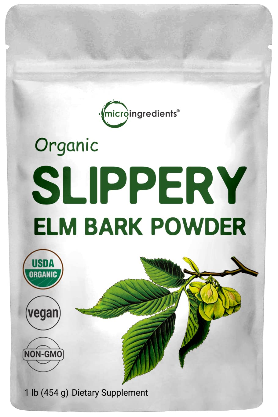 Micro Ingredients Sustainably US Grown, Organic Slippery Elm Bark Powder, 1  Pound (645 Servings), Helps Soothe The Throat and Coughing, No Irradiated