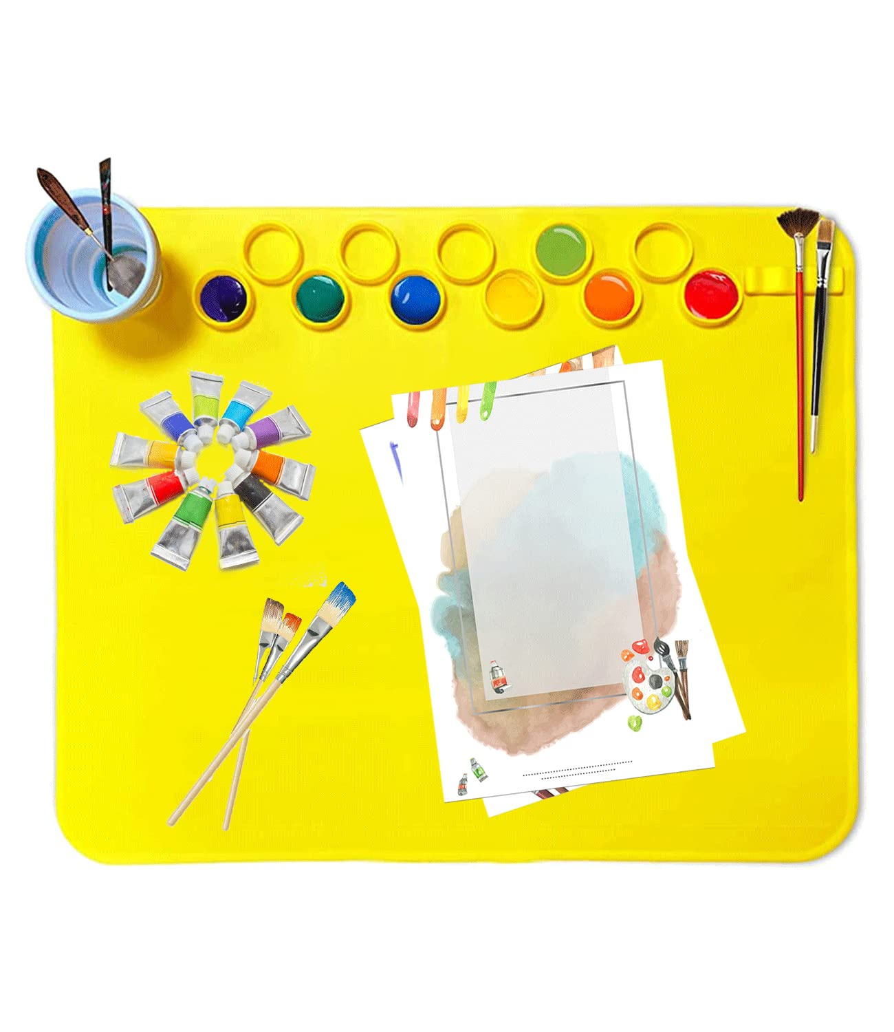 Silicone Painting Mat Silicone Art Mat with 1 Water Cup for Kids