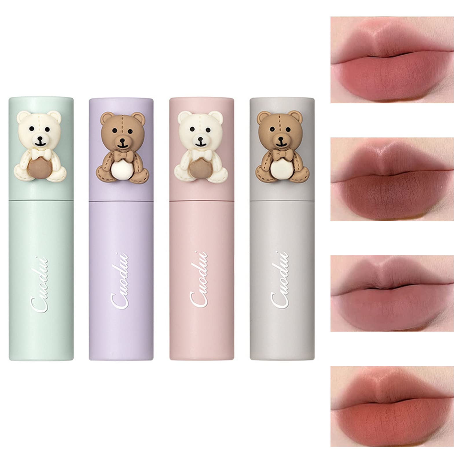 1pc Cute Cartoon Embossed Lip Gloss Matte Lipstick Easy To Color