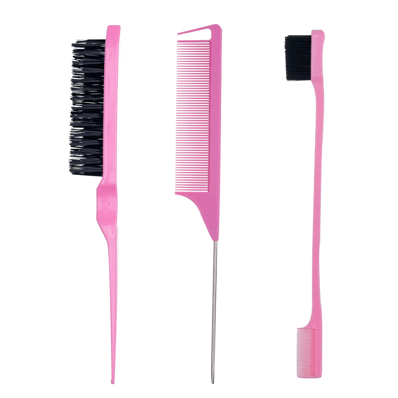 3 Pieces Hair Styling Comb Set Teasing Hair Brush Rat Tail Comb Edge Brush For Edgeandback 