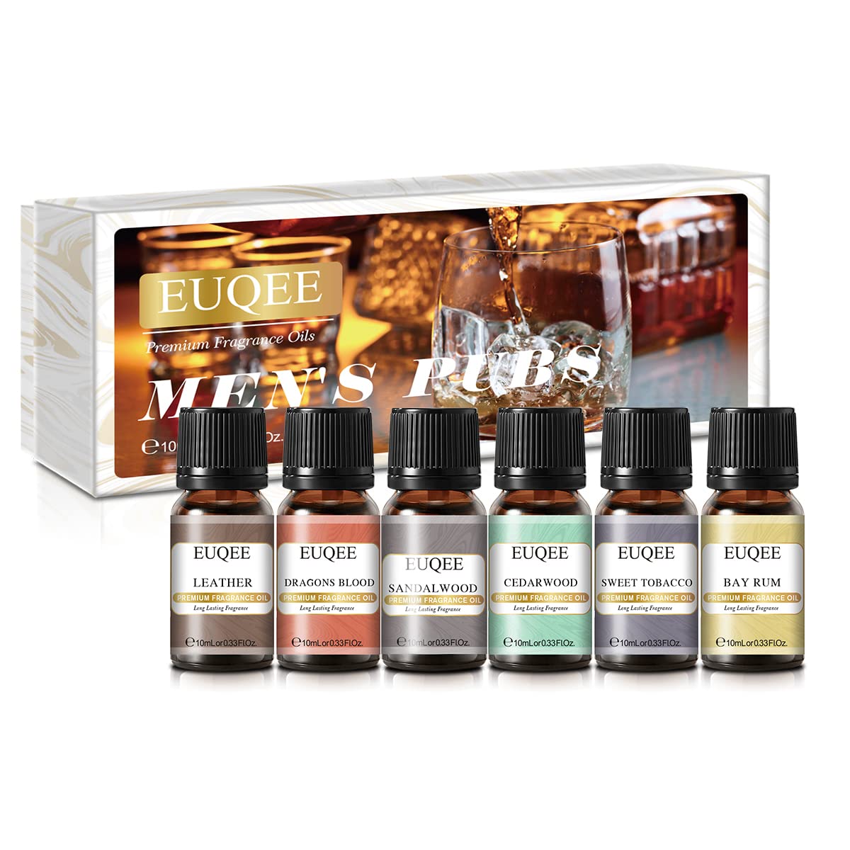 EUQEE 6PCS Fragrance Oils for Men, Men's Pubs Gift Set Premium Grade  Fragrance Oils -10ml-Leather, Sweet Tobacco, Dragons Blood, Sandalwood, Bay  Rum, Cedarwood (Men's Pubs)