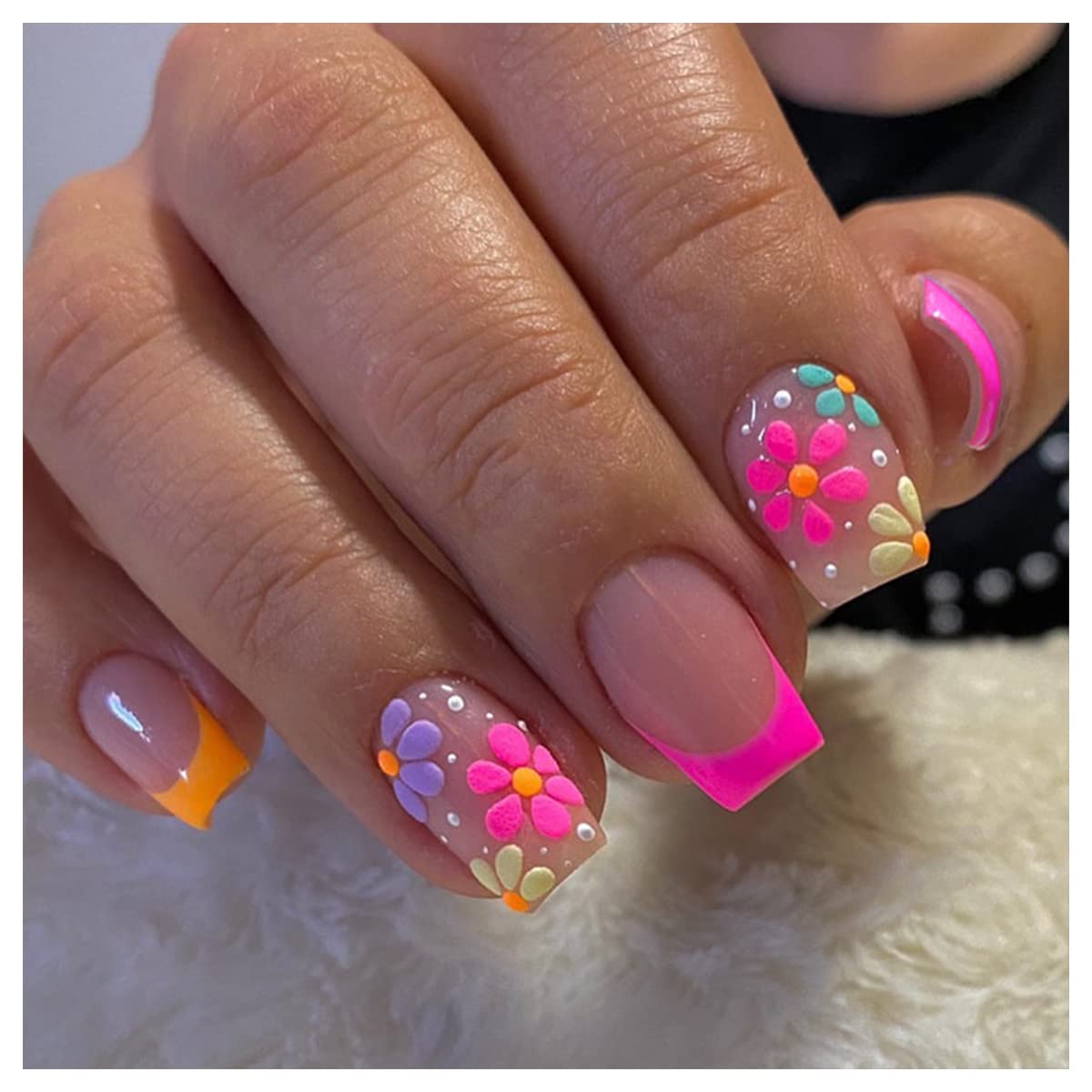 Purple Nails With Flowers Design Press on Nails Fake Nails Glue on Nails 