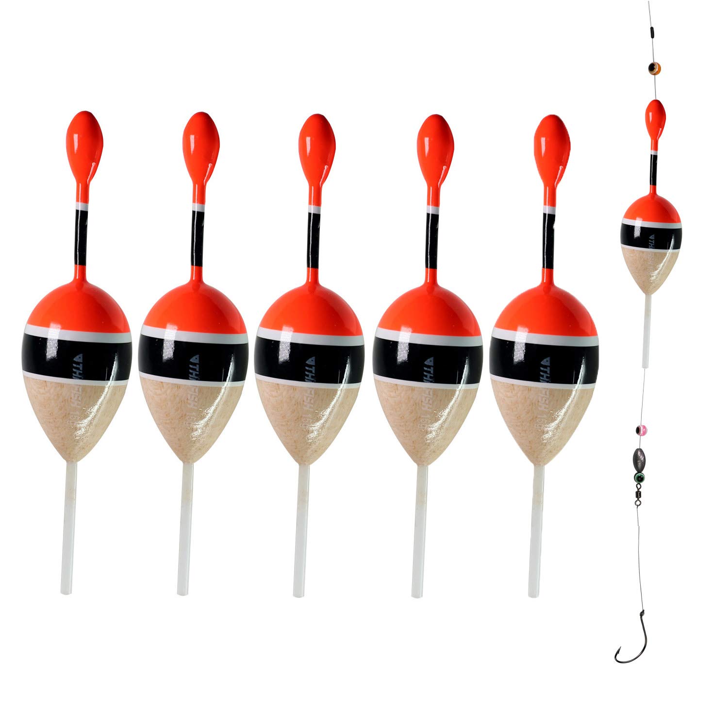 THKFISH Fishing Floats and Bobbers Balsa Wood Floats Spring Bobbers with  Oval Slip Bobbers for Crappie Panfish Walleyes Fixed Bobber (1X0.7X6)
