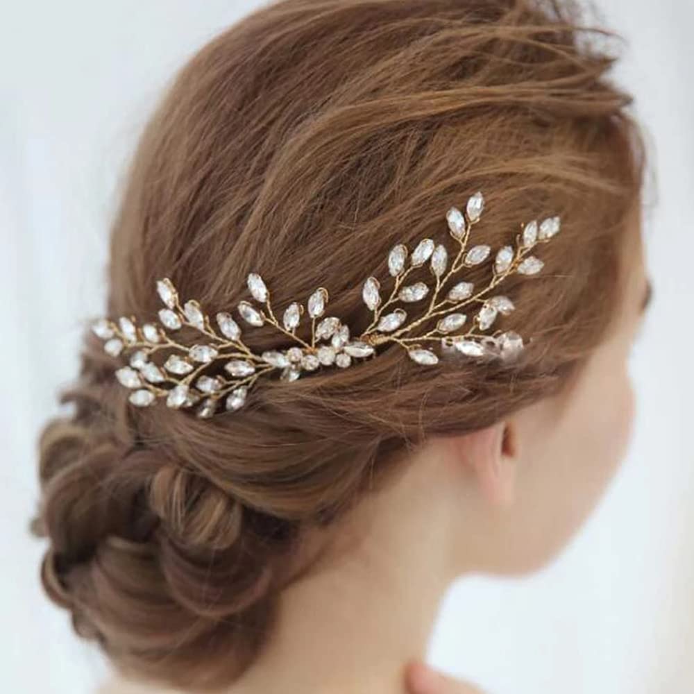 Teyglen Women Dainty Silver Gold Rhinestones Bride Wedding Hair Comb  Headband Luxurious Hair Accessories Shiny Rose Gold Rhinestones Bridal Side  Hair Combs for Women Bride Girls (Gold)