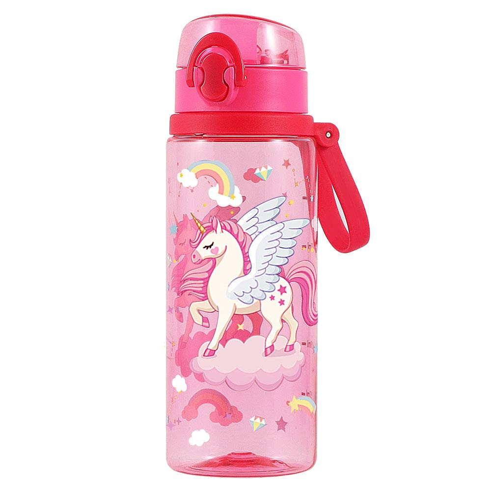 Unicorn Face Flip Top Water Bottle: Unicorn Face Water Bottles for Girls  Kids Leak Proof Hydration Cup with Flip Top Lid and Straw Reusable BPA Free  Plastic Bottle 16.9 Oz 