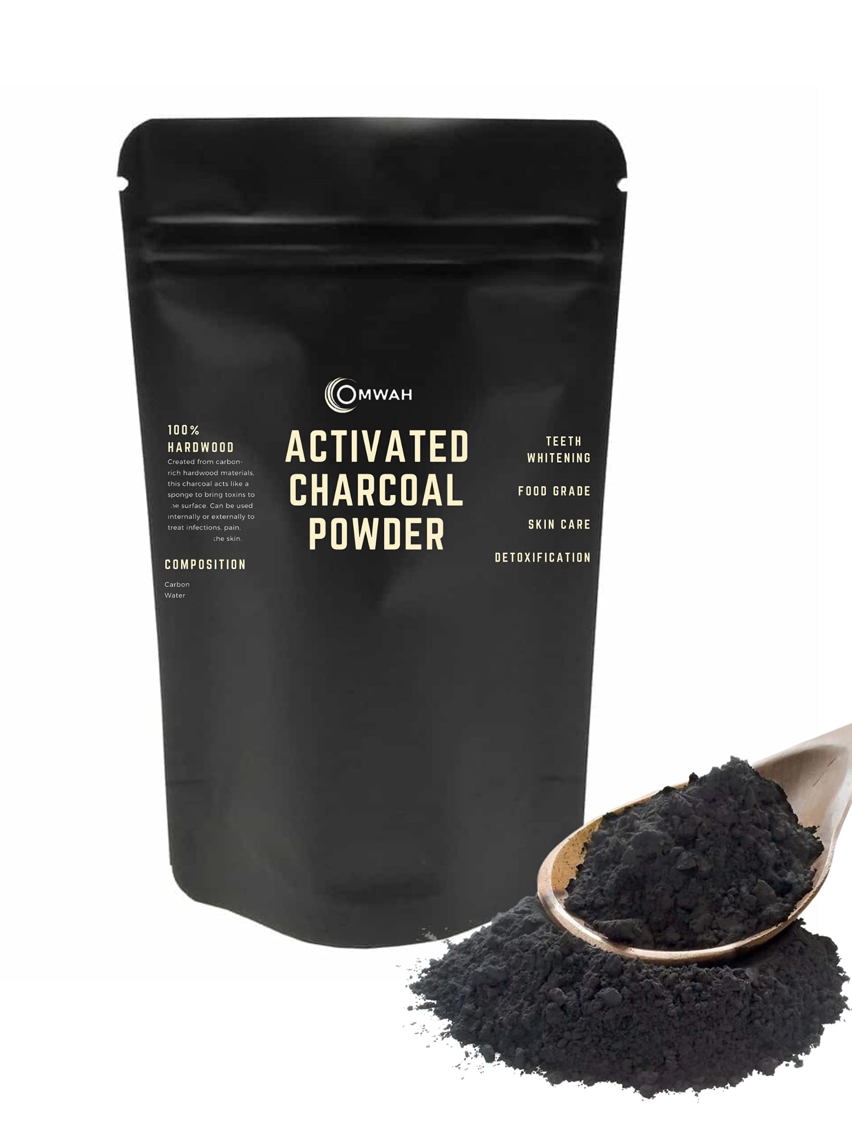 OMWAH Organic Activated Charcoal Powder, Food Grade, Ultra Fine 16 oz. 100%  Wood Based