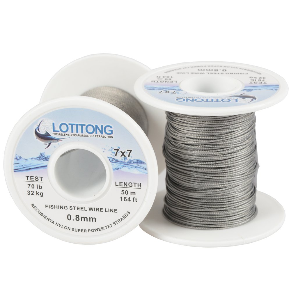 LOTITONG 50 Meters 70 Pound Test Fishing Steel Wire line 7x7 Strands 0.8mm  Trace Coating Wire Leader Coating Jigging Wire Lead Fish Jigging Line Fishing  Wire Stainless Steel Leader Wire