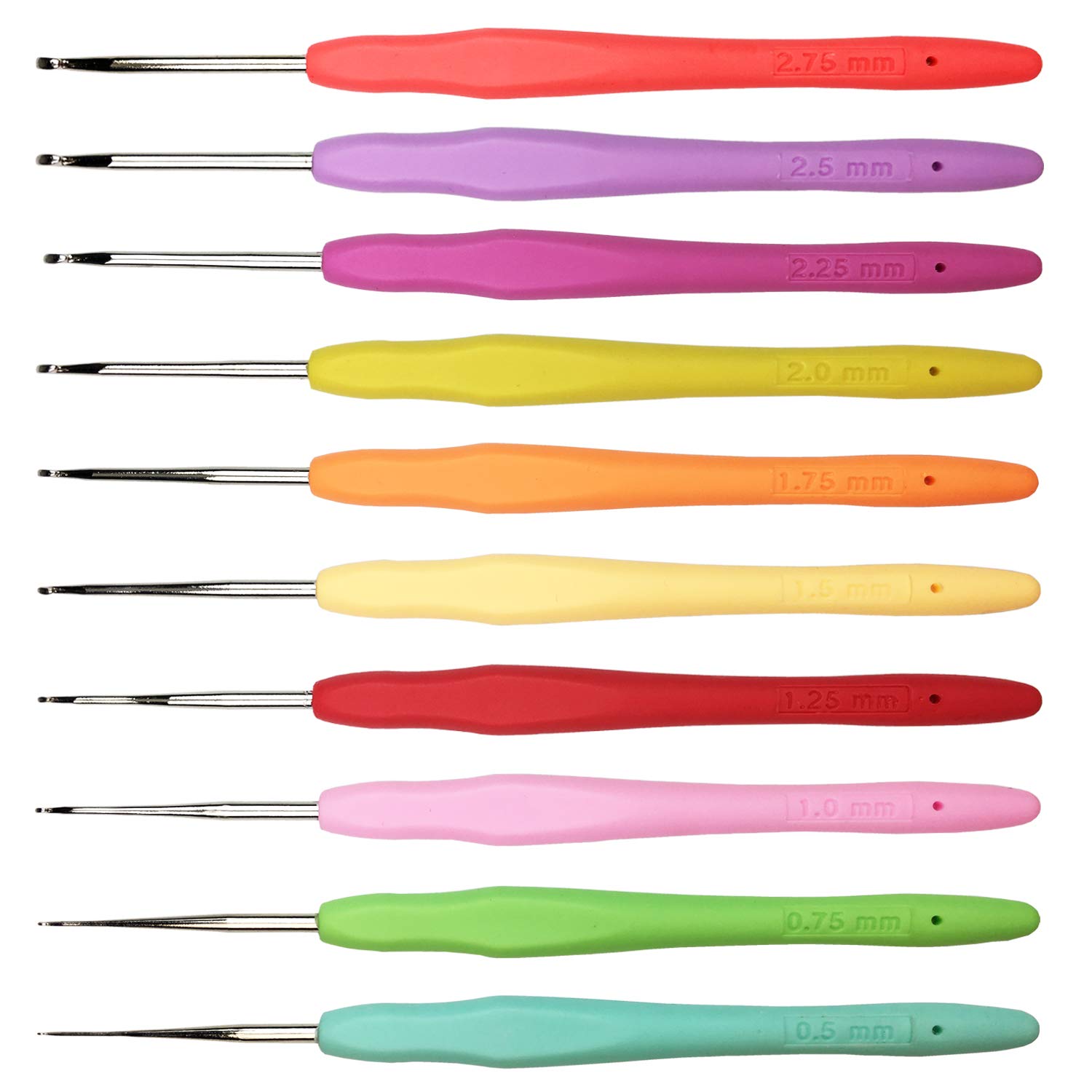 Steel Crochet Hooks with Wooden Handle Set Gift Case 10 Sizes, 0.5