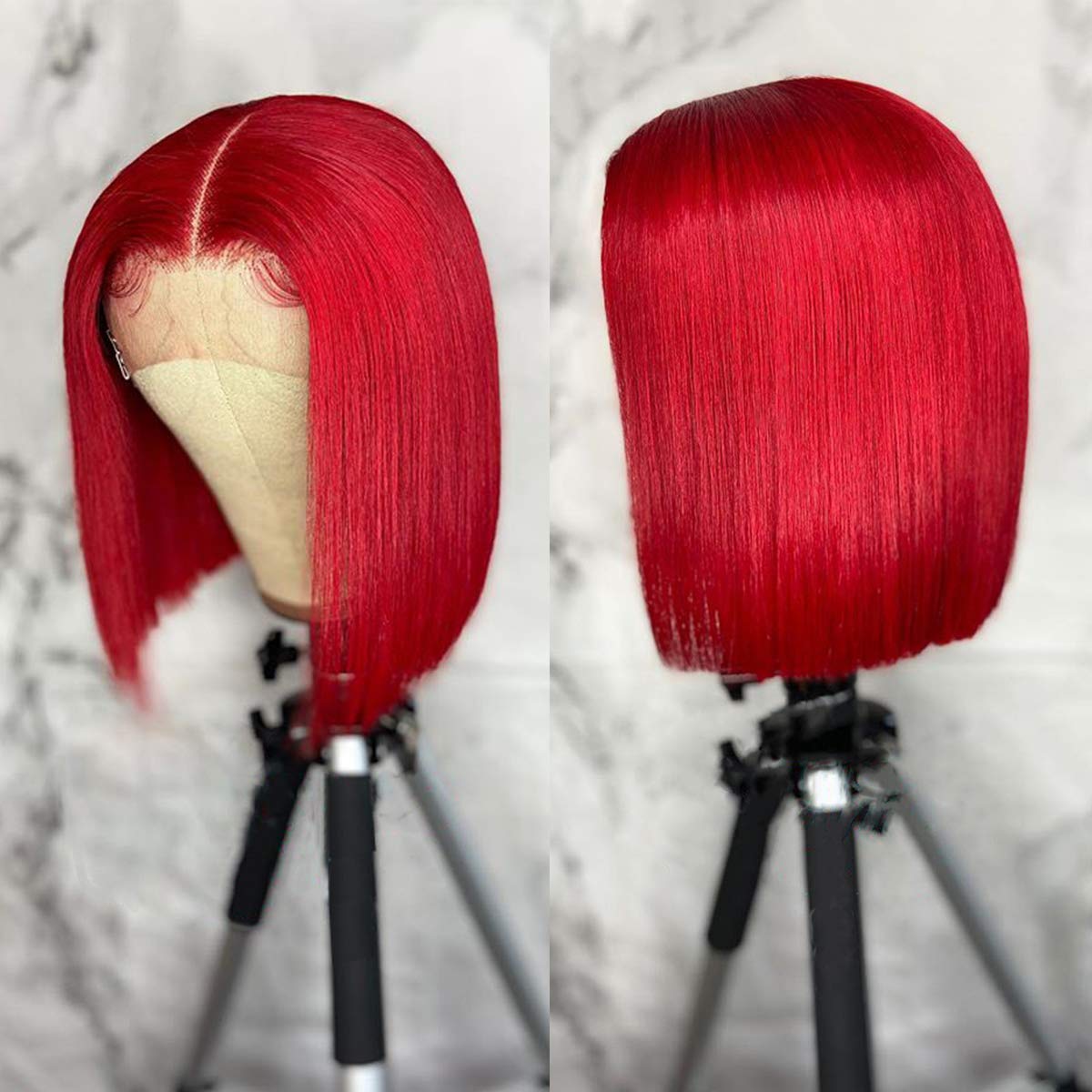 Short Bob Front Red Closure Wig For Women Straight Hair Middle