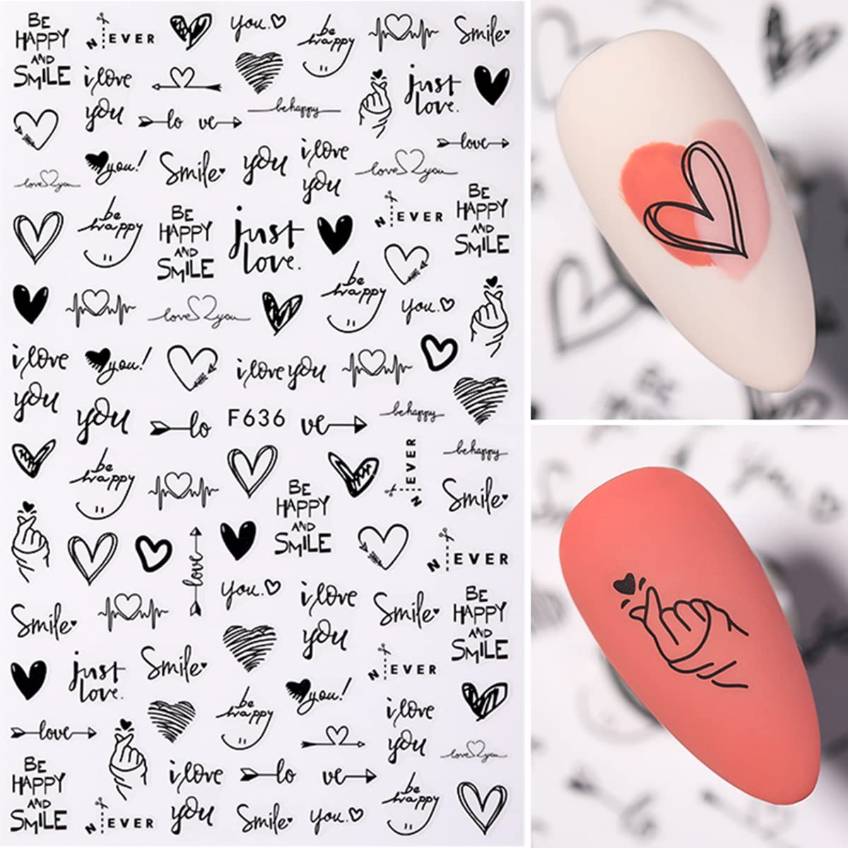  8 Sheets Valentine Nail Art Stickers 3D Self Adhesive