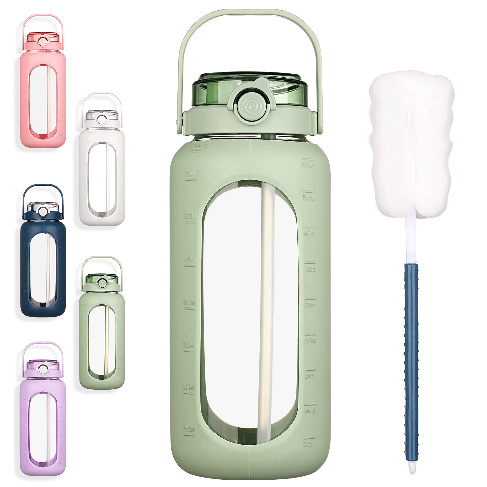 Glass Water Bottle With Time Marker, Reusable Glass Beverage