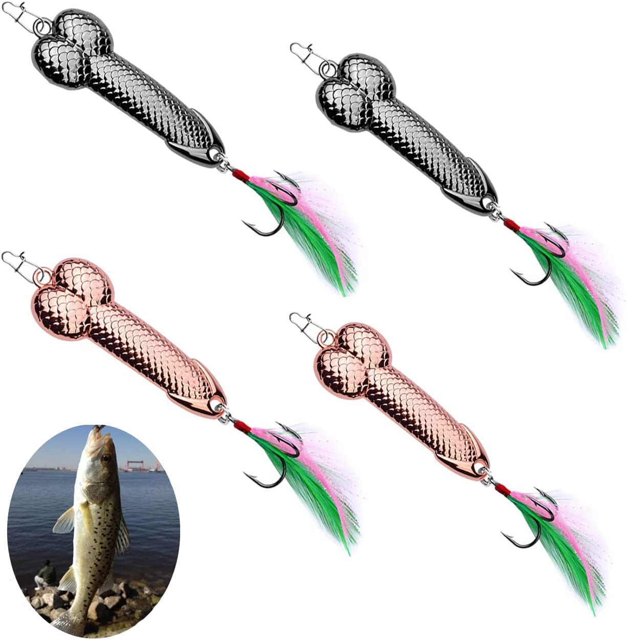 BODLYL 4PCS Fishing Lures, Metal Jigs Spoon Lure, Sequin Fishing