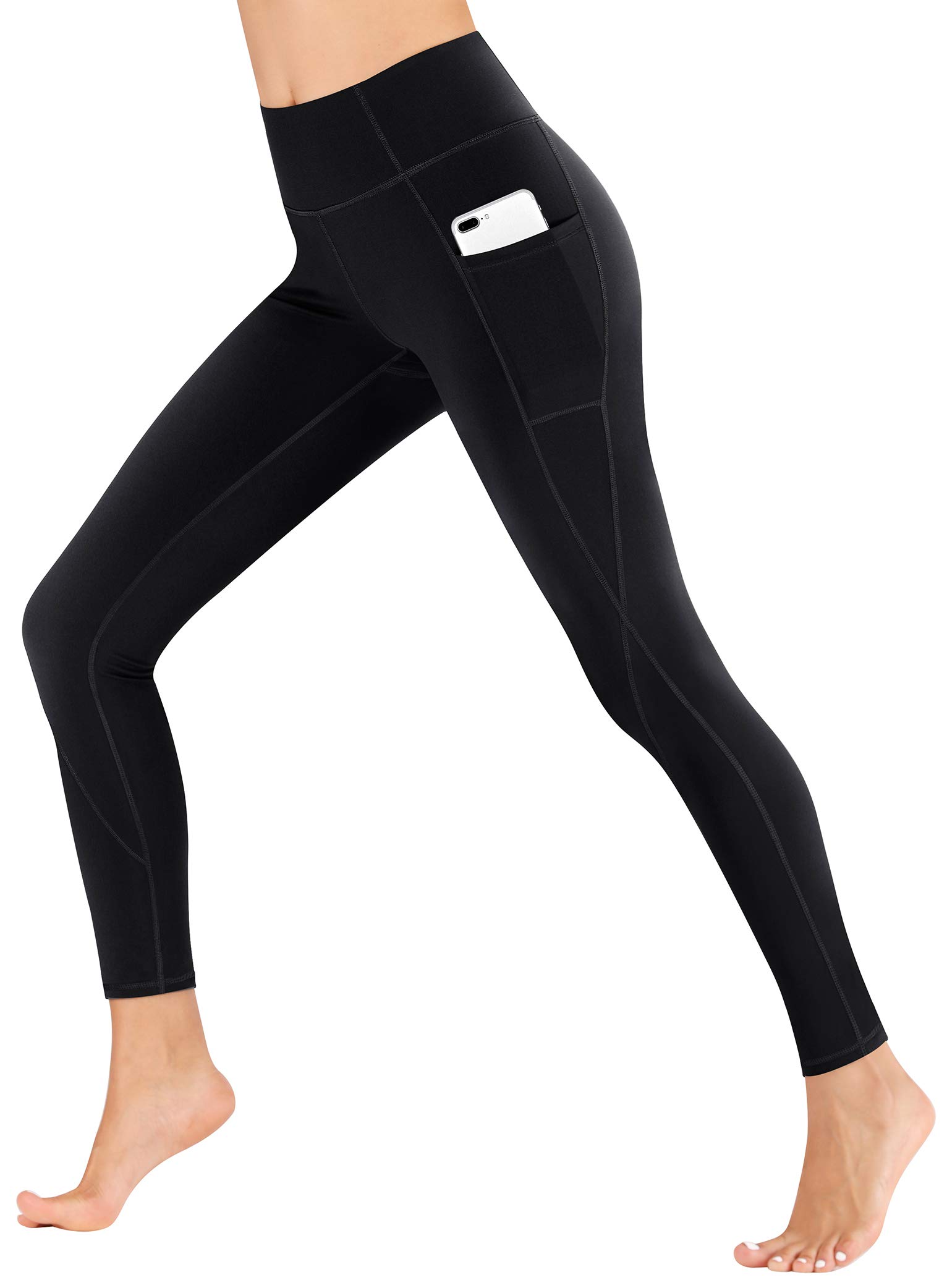PHISOCKAT 2 Pack High Waist Yoga Pants with Pockets 4 Way Stretch Yoga  Leggings (Black+Grey, Medium)