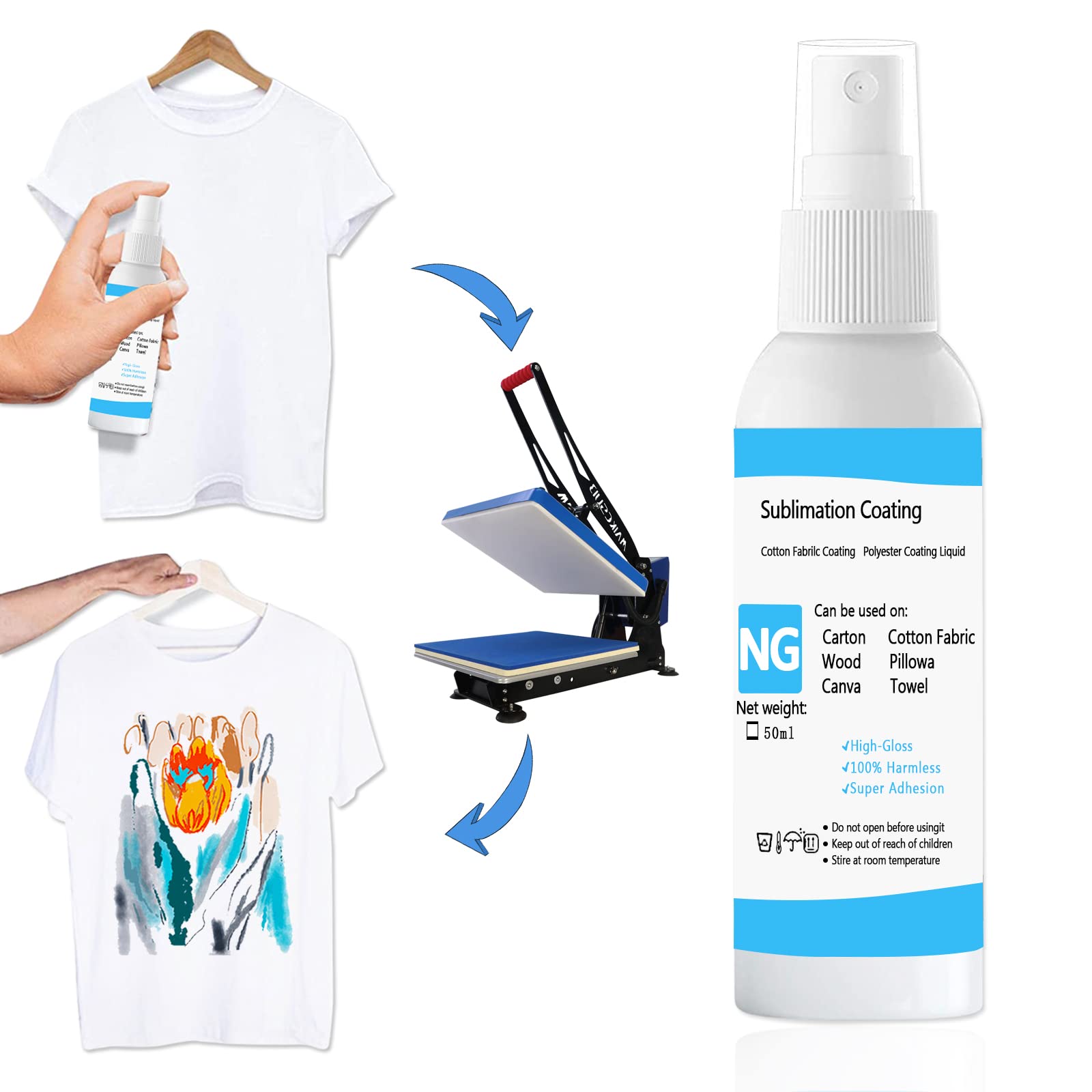 Sublimation Spray for 100% Cotton Shirts, 250ml Upgraded Formula Sublimation Coating Spray for All Fabric,High Gloss,Quick Drying and Super Adhesive