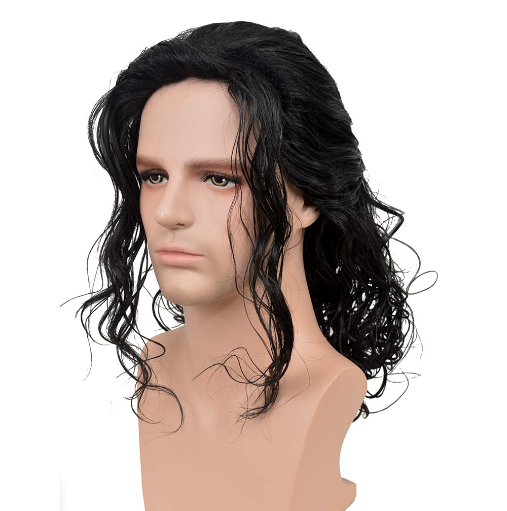 SiYi 80S Disco Wig for Men Long Wavy Black Rocker Style Punk Metal