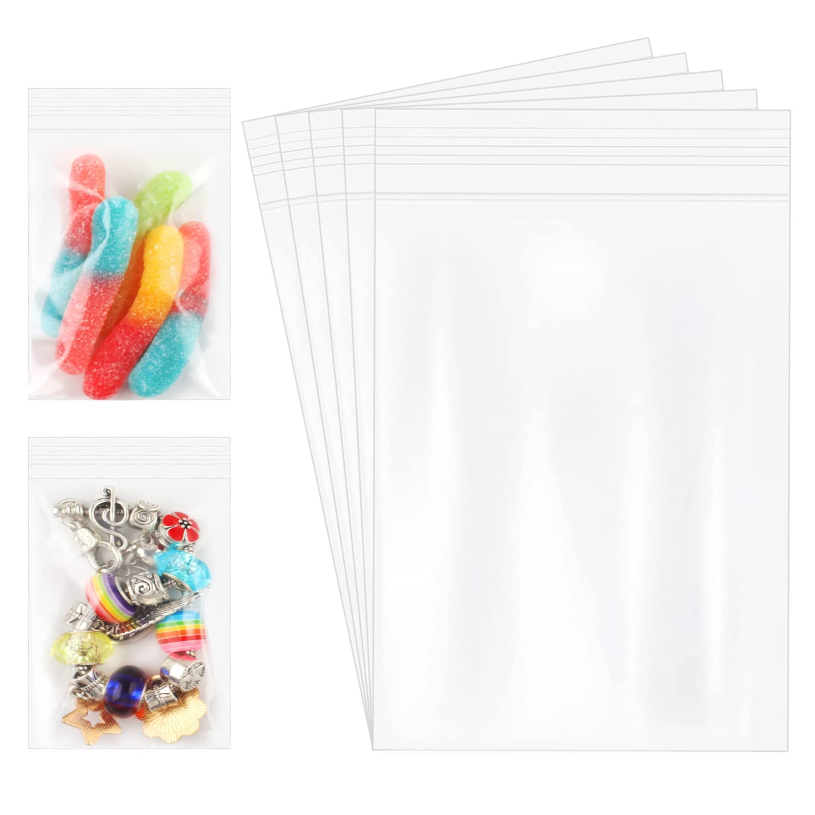 200 Pack 2 Mil Thick PP Bags for Jewelry, 4 Assorted Sizes, 2x3 3x3 3x5 4x6  Inch. 50 Counts Each Size, Clear Durable Food Grade Safe. Resealable