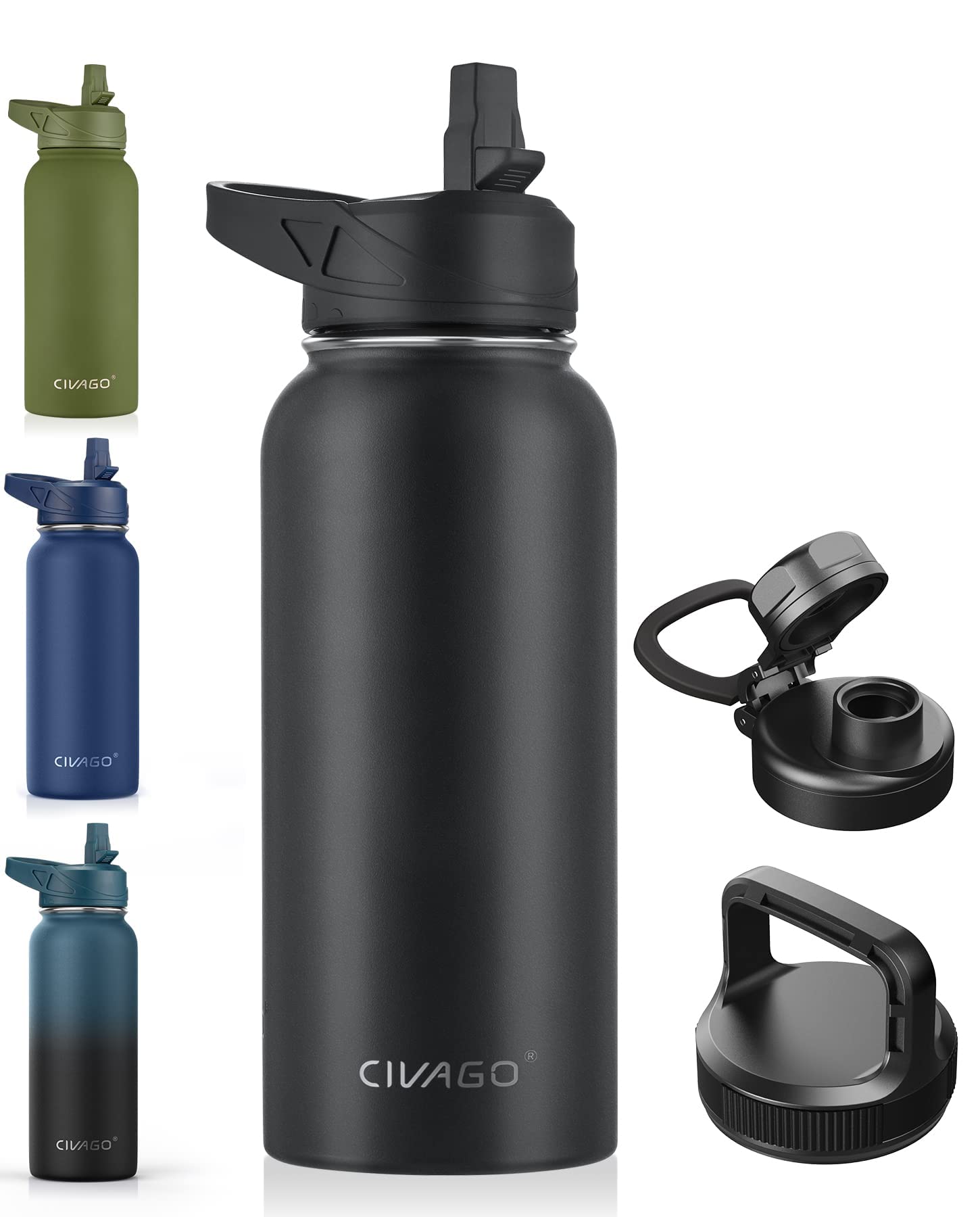 CIVAGO 32 oz Insulated Water Bottle With Straw, Stainless Steel