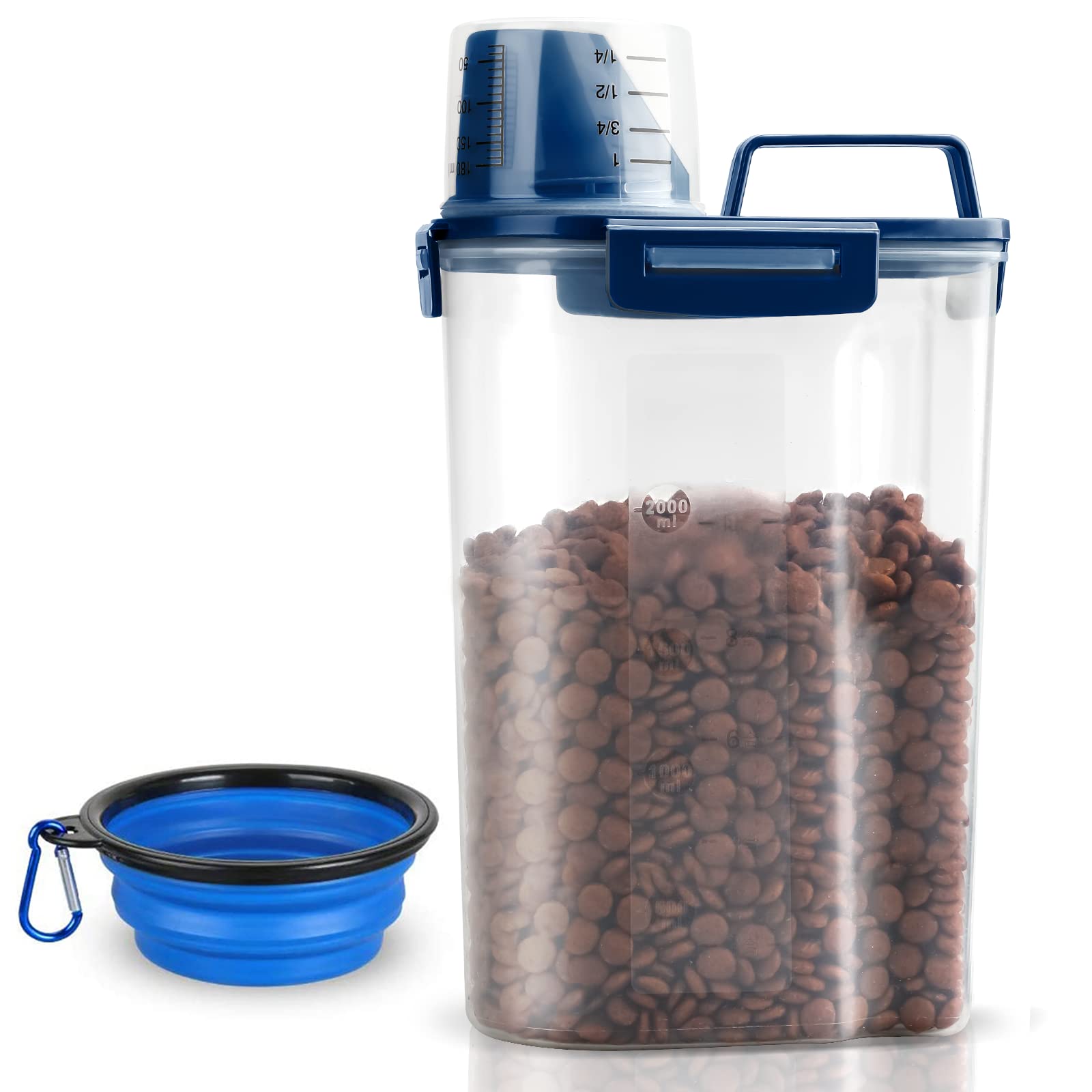 Pet food sale container with handle