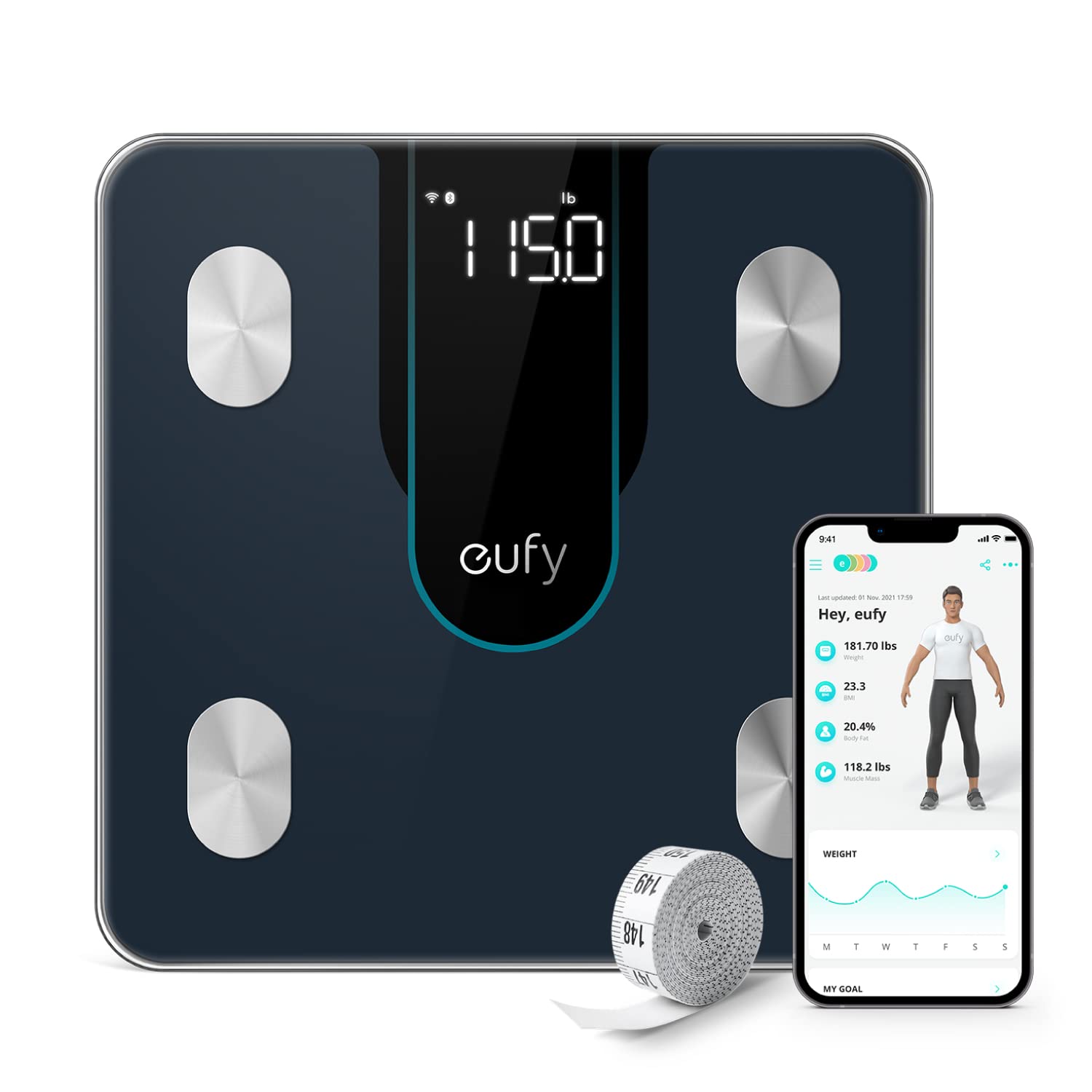  eufy Smart Scale with Bluetooth, Body Fat Scale, Wireless  Digital Bathroom Scale, 12 Measurements, Weight/Body Fat/BMI, Fitness Body  Composition Analysis, Black/White, lbs/kg. : Health & Household