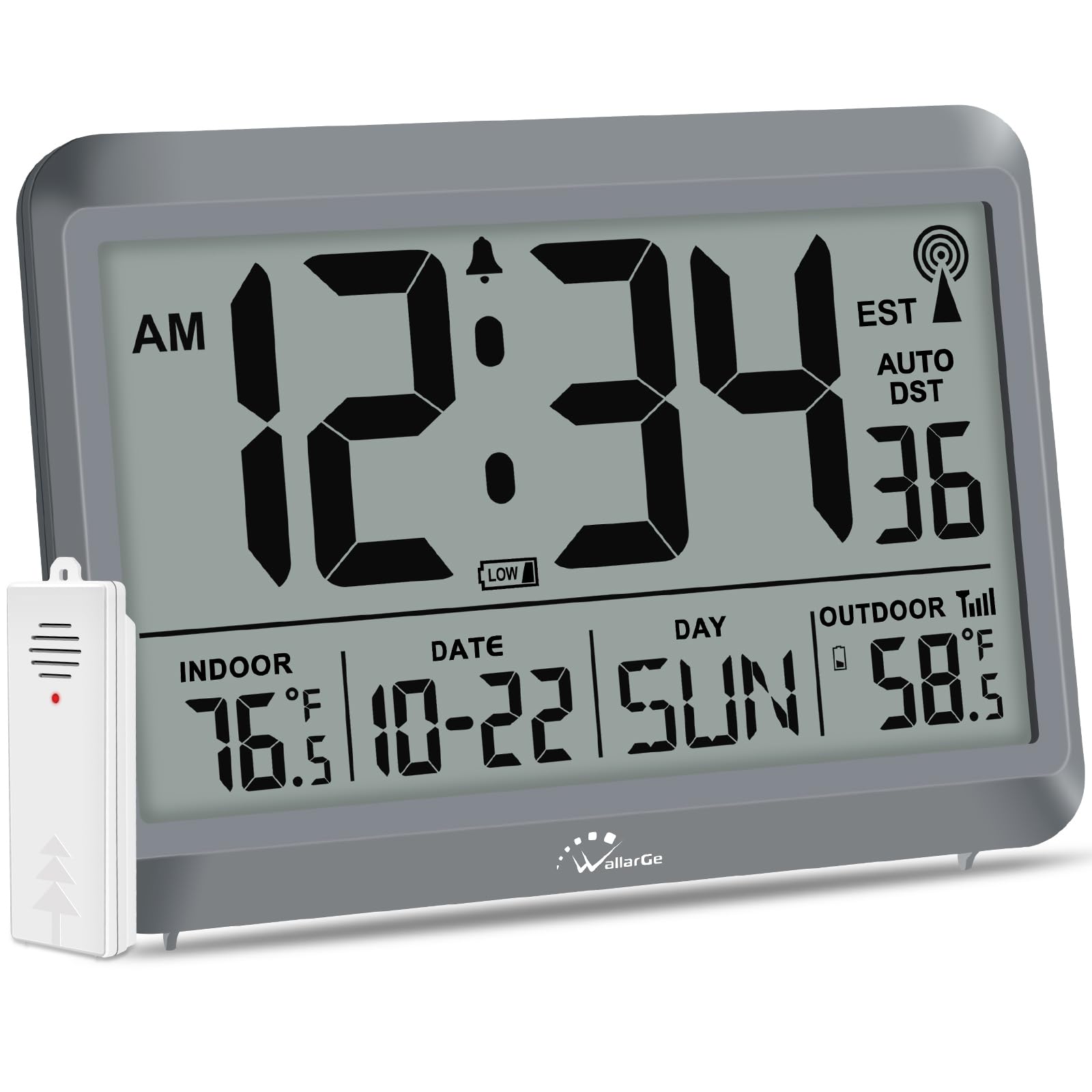 Wallarge Atomic Clock With Indoor Outdoor Temperature - Digital Clock 