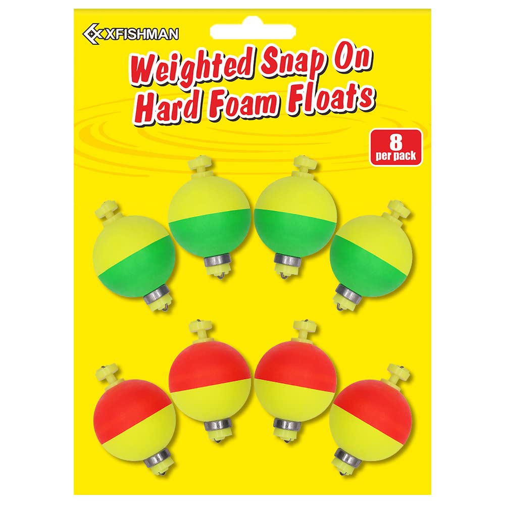 XFISHMAN Weighted-Bobbers-for-Fishing-Floats-Bouy Slip Bobber Fishing Corks  Kit Crappie Bluegills Panfish Catfish Hand Made Foam Float Fixed Bobber 1  Inch 2 in 8-12 Pack 1 Round 8 Pack