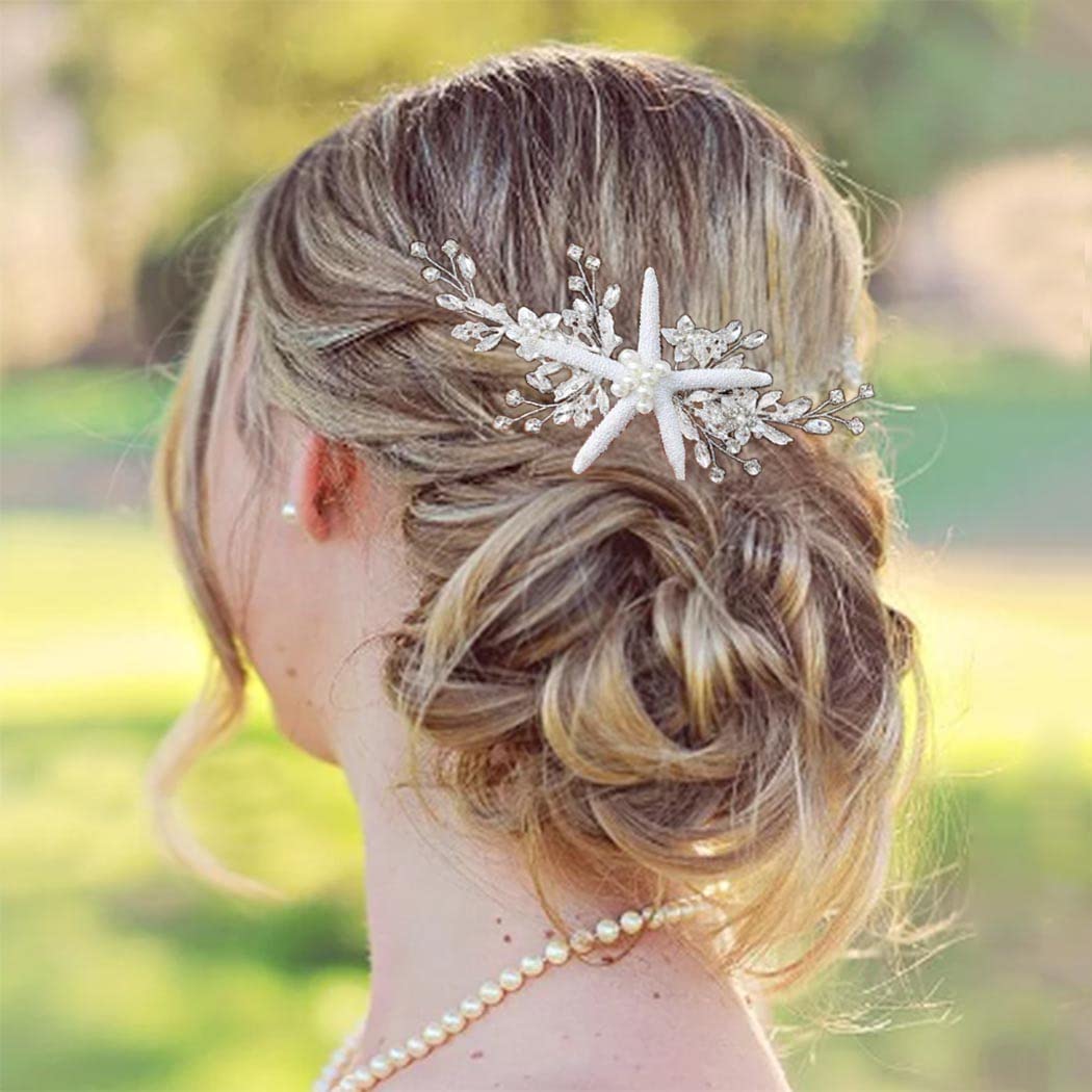 Casdre Starfish Bride Wedding Hair Comb Silver Crystal Bridal Hair