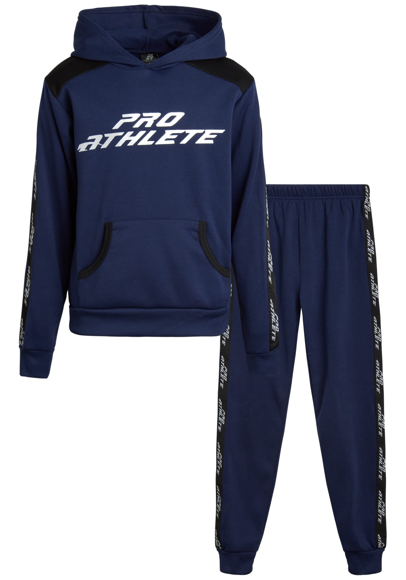Pro Athlete Boys Sweatsuit Set - 2 Piece Fleece Pullover Hoodie and Jogger  Sweatpants (8-16) Navy 14-16