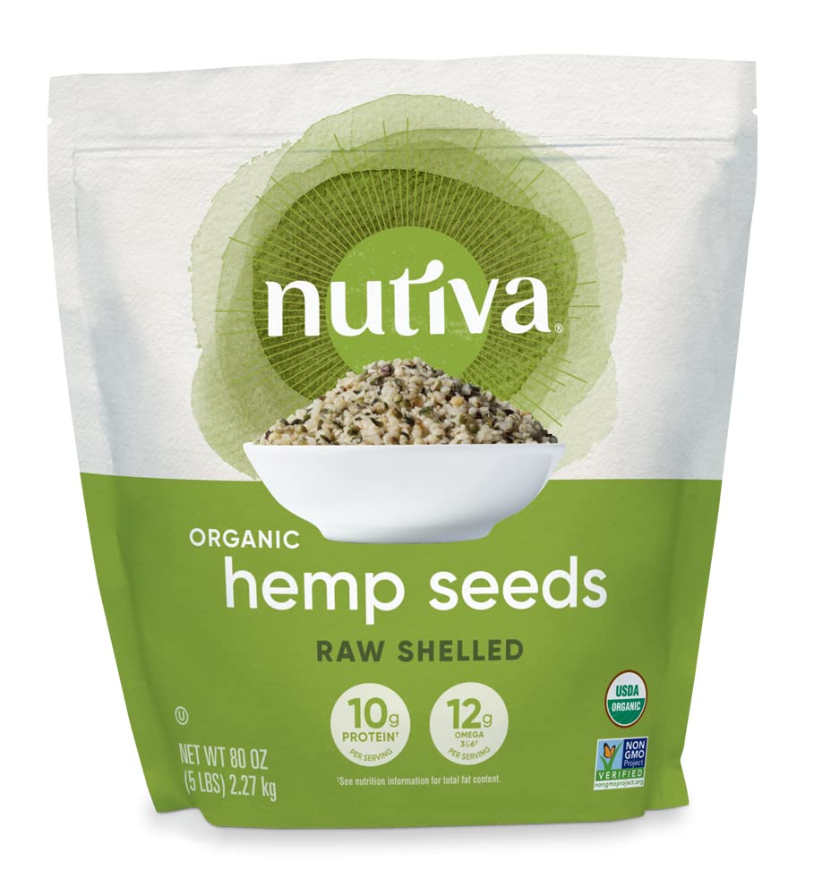 Nutiva Organic Raw Shelled Hemp Seed, 5 Pound, USDA Organic, Non-GMO,  Non-BPA, Whole 30 Approved, Vegan, Gluten-Free & Keto, 10g Protein and 12g  Omegas per Serving for Salads, Smoothies & More 80
