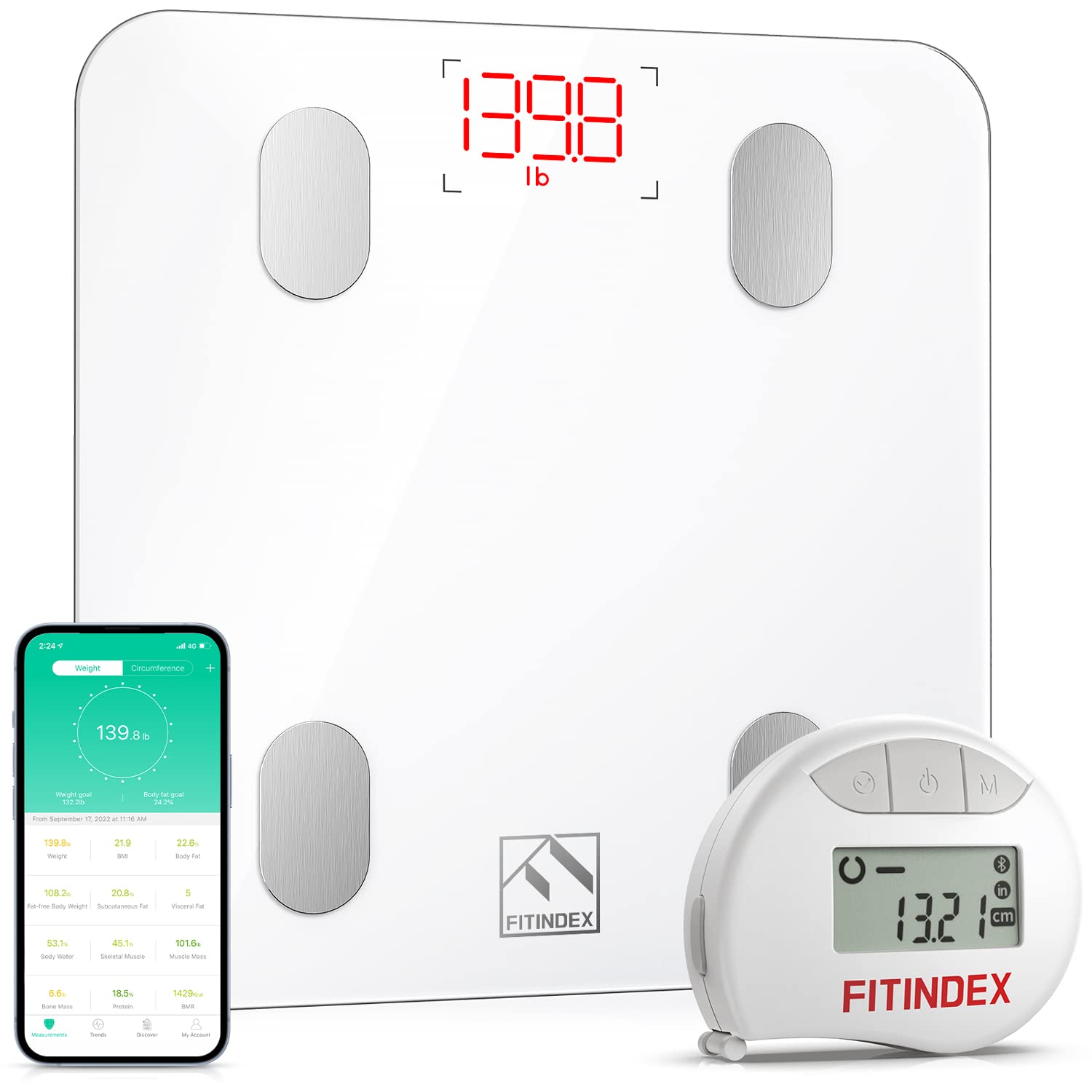 FITINDEX Smart Scale for Body Weight, Digital Bathroom Scale for Body Fat  BMI Muscle, Weighting Machine with Bluetooth Body Composition Health  Monitor Analyzer Sync Apps for People - White