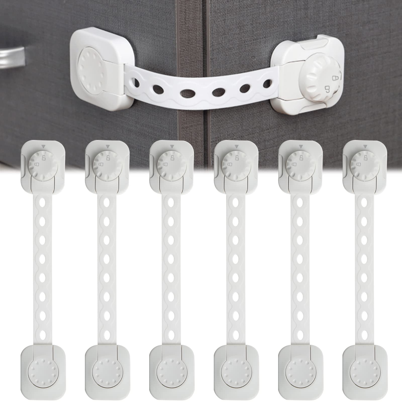 Child Safety Strap Locks, 6 Pack, Child Proof Cabinet Latches