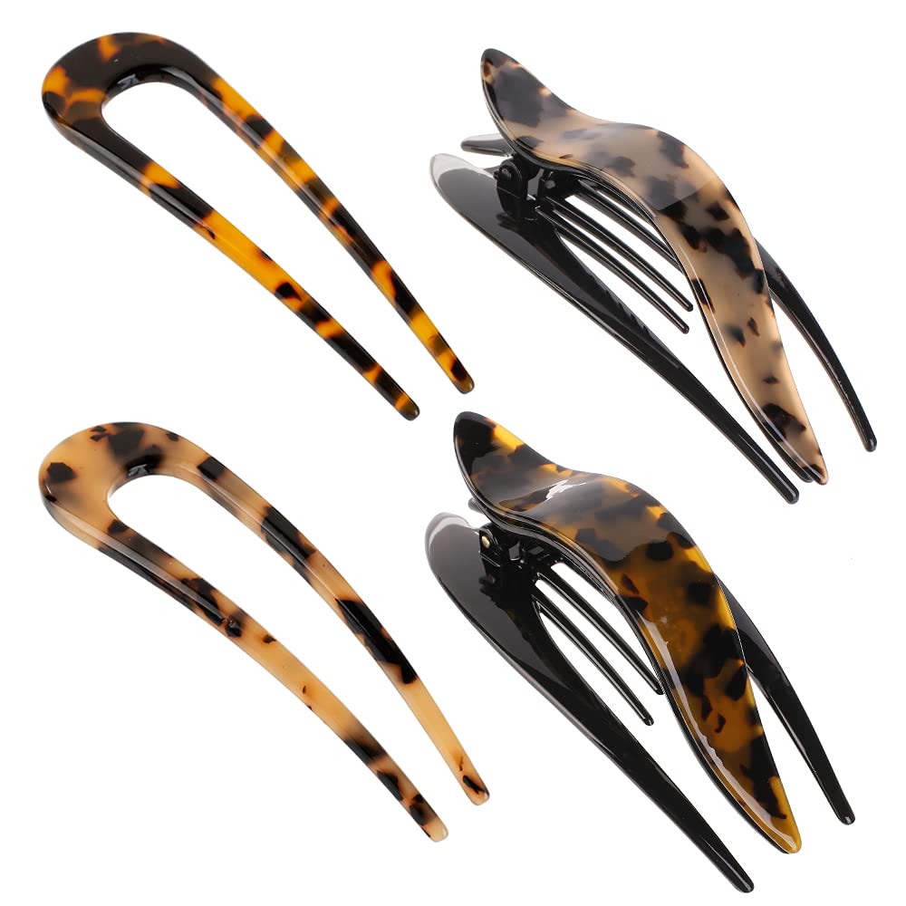 4Pcs/Set French Design Large Acetate Hair Claw Clip Tortoise Shell