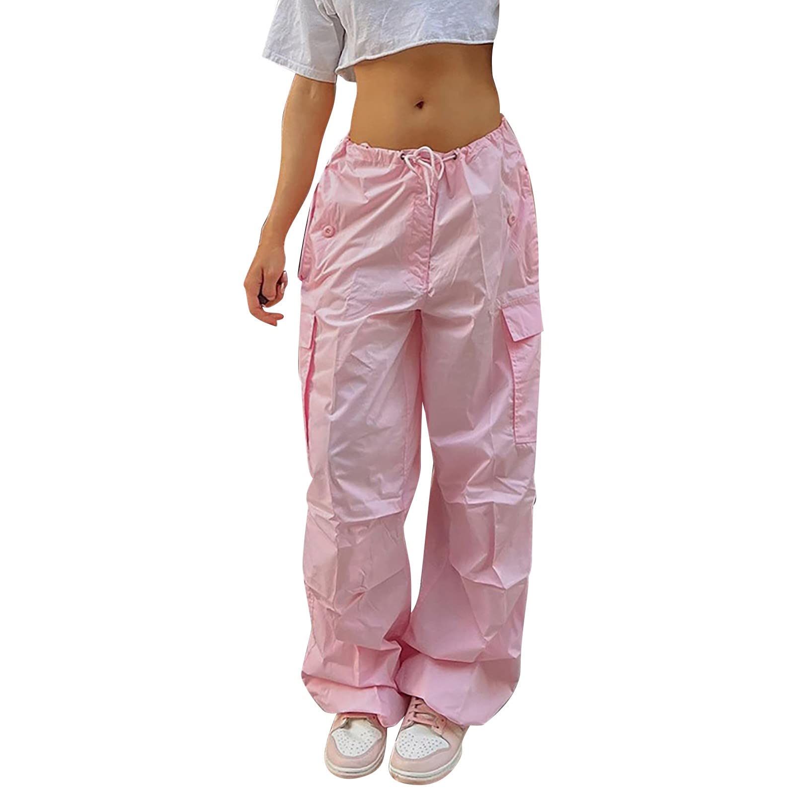 Women Cargo Pants Parachute Drawstring Elastic Waist Sweatpants Baggy Y2k  Teen Girls Pants Loose Trousers with Pocket : : Clothing, Shoes 