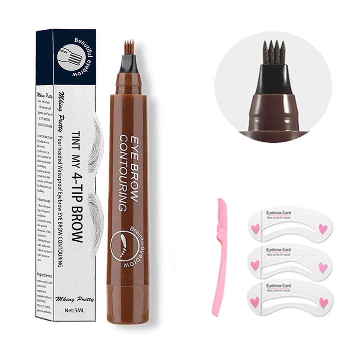 Eyebrow Pen 4 Point Eyebrow Pencil Waterproof Eye Brown Makeup