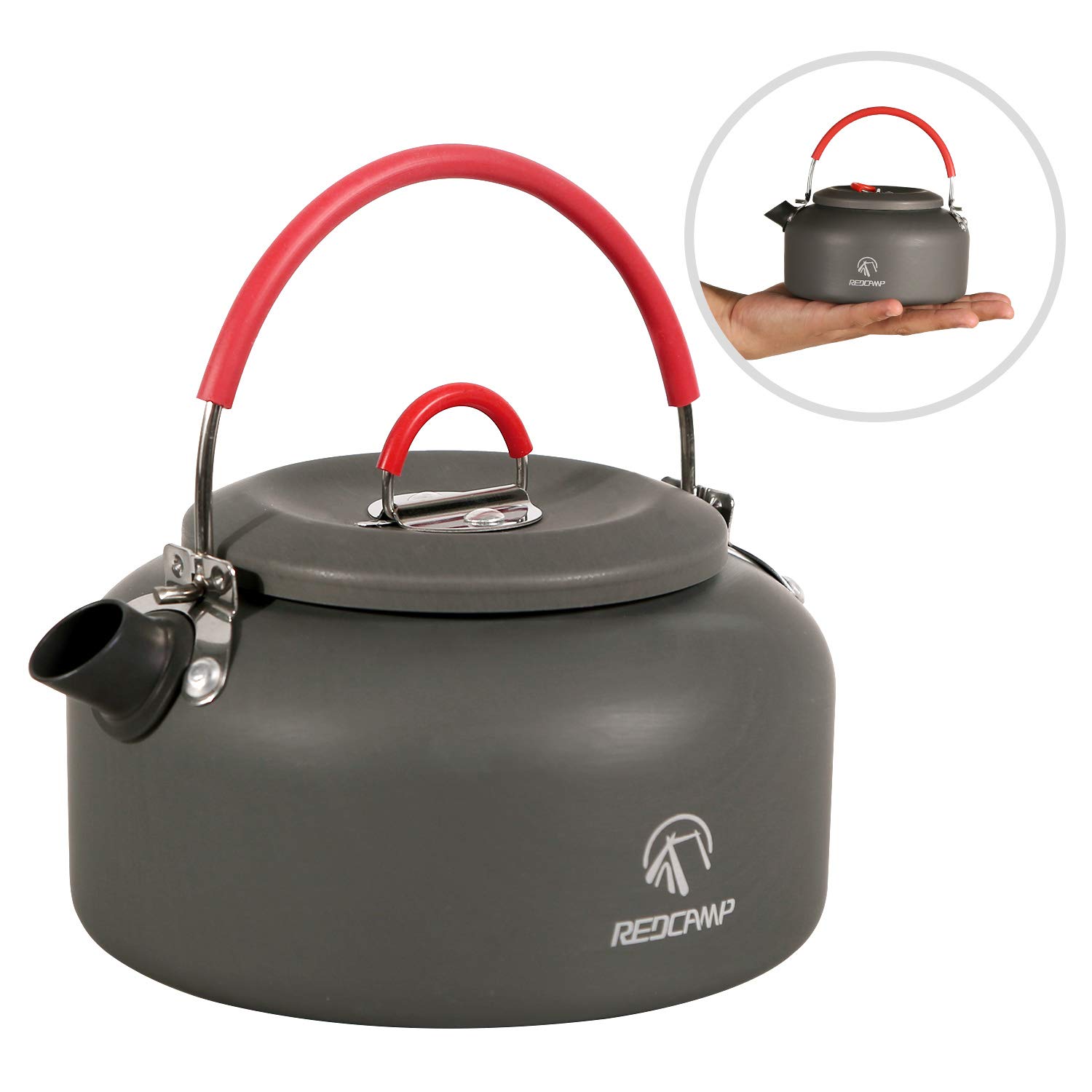 REDCAMP 1.4L Medium Outdoor Camping Kettle, Aluminum Water Pot with  Carrying Bag, Compact Lightweight Tea Kettle