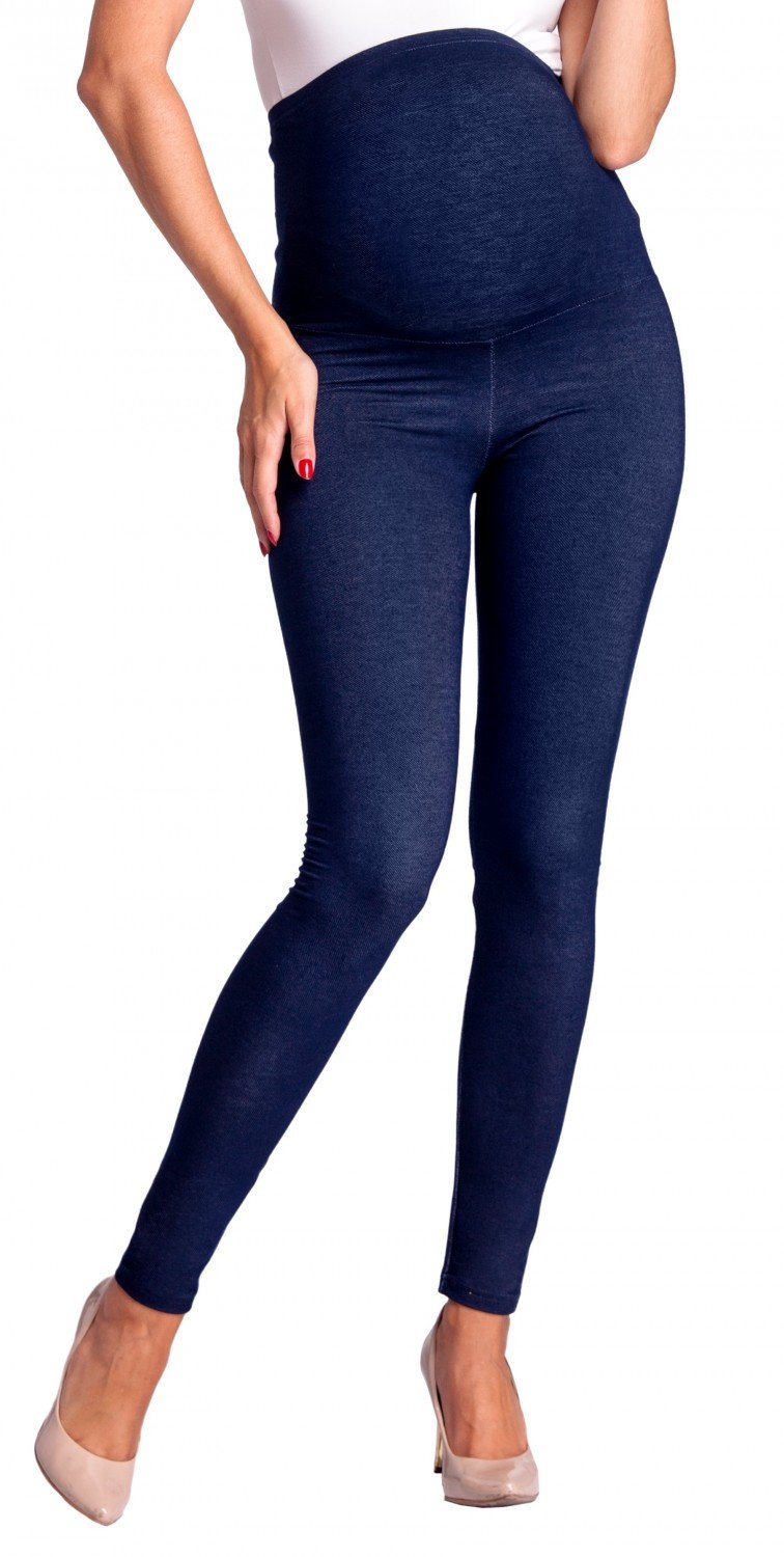 Zeta Ville -Women's Maternity Elastic Pants Denim Look Leggings Waistband -  948c 4-6 Navy Jeans