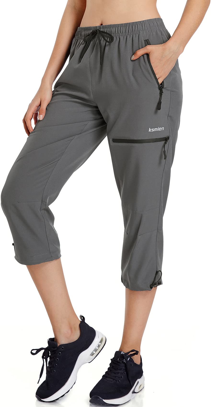Ksmien Women's Lightweight Hiking Capri Pants Quick Dry Workout Cargo Capris  Water Resistant UPF 50+ Zipped Pockets Capri-grey X-Large