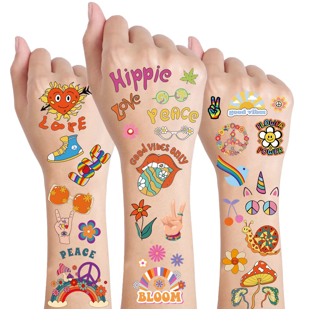 CHARLENT Hippie Temporary Tattoos for Kids - 79 PCS Groovy 70s Flower Power  Peace and Love Tattoos for Boys Girls Birthday Party Supplies :  Amazon.com.au: Beauty