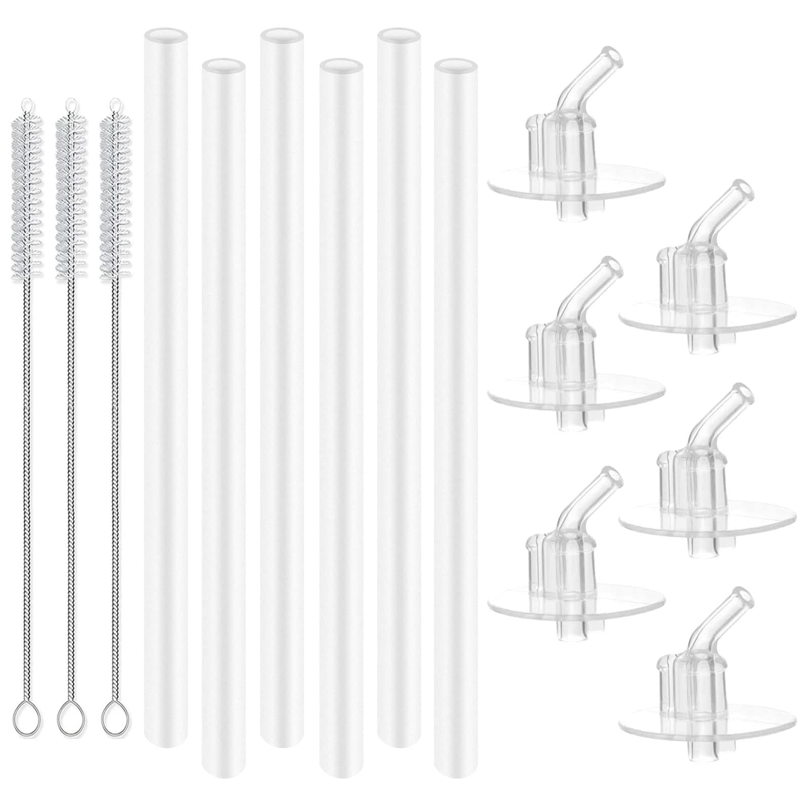 Marbe 3-Pack Replacement Straws for Thermos Funtainer 12 Ounce Bottle and 3 Pieces Straw Cleaning Brushes Safe to Use for Adult and Children