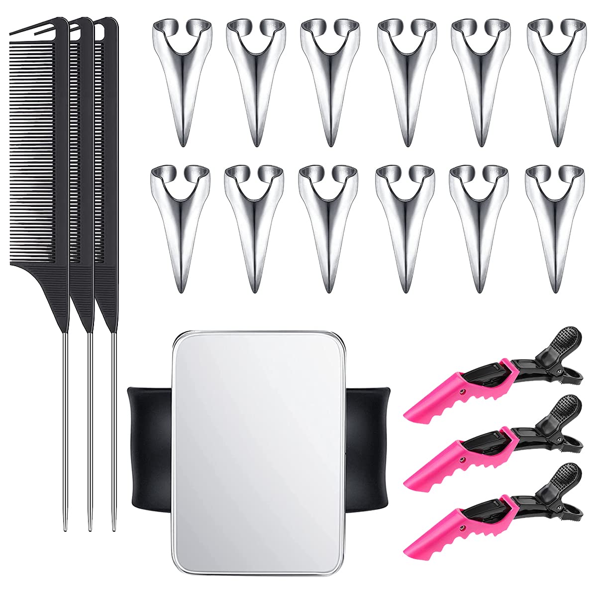  8 Pieces Hair Parting Ring Hair Selecting Ring 6 Hair  Sectioning Styling Clips Hair Parting Tool 2 Rat Tail Braiding Combs and 1  Magnetic Pin Holder Wristband Magnetic Wrist Pin (