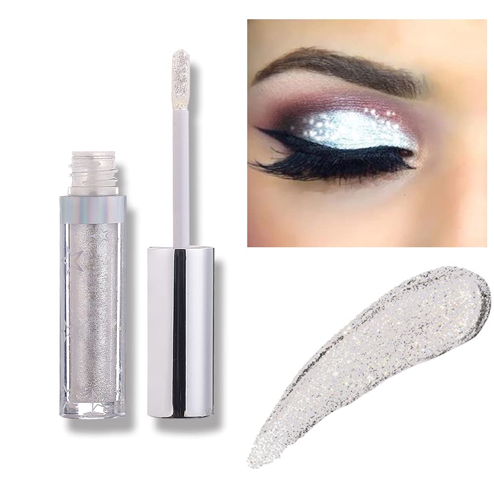 NIUREDLTD Liquid Glitter Eyeshadow Silver Metallic Shimmer Waterproof Long  Lasting Quick Drying Sparkling Cosmetic Glitter Liquid Eye Shadow For