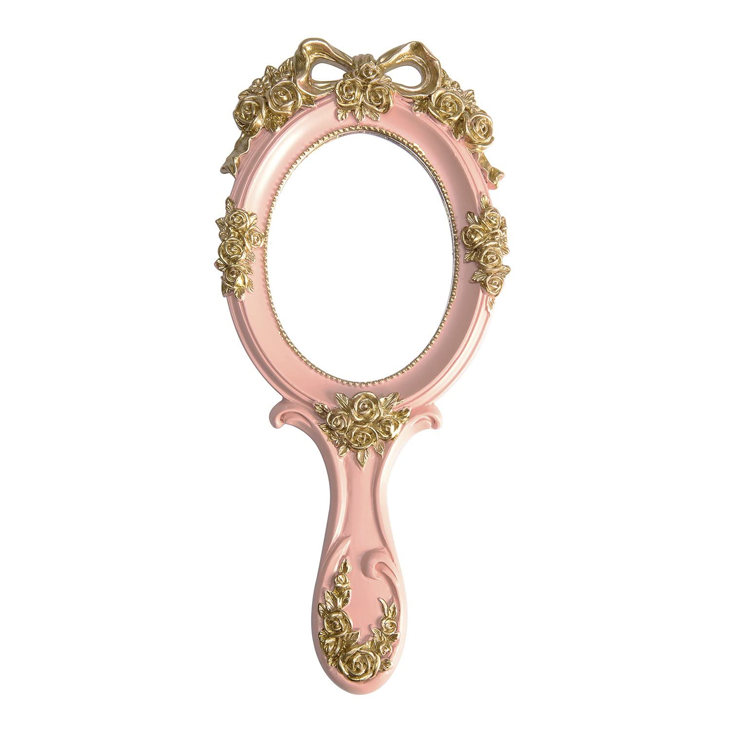 Taywes Vintage Hand Mirror with Handle - Cute Princess Pink Rose