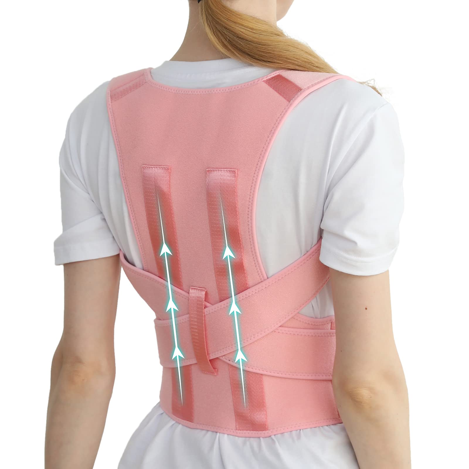 Posture Corrector for Women and Men, Adjustable Breathable Back Straightener,  Upper Back Brace for Clavicle Support and Providing Pain Relief from Neck,  Back & Shoulder Pink M Pink Medium